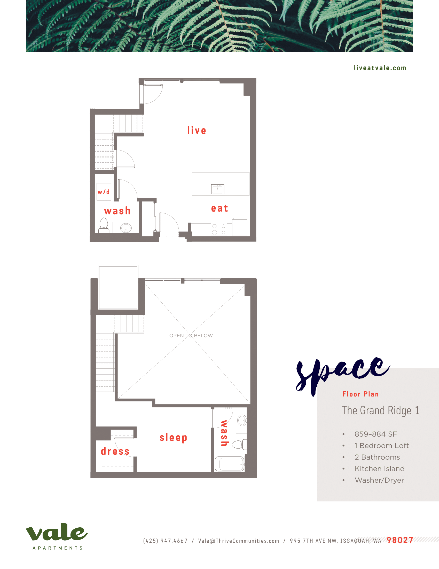 Floor plan for 1 bed, 1 bath, 861 sqft